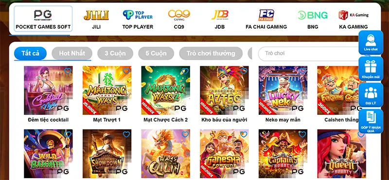 Nhà cái cung cấp kho game nổ hũ khổng lồ với nhiều nhà cung cấp game nổi tiếng